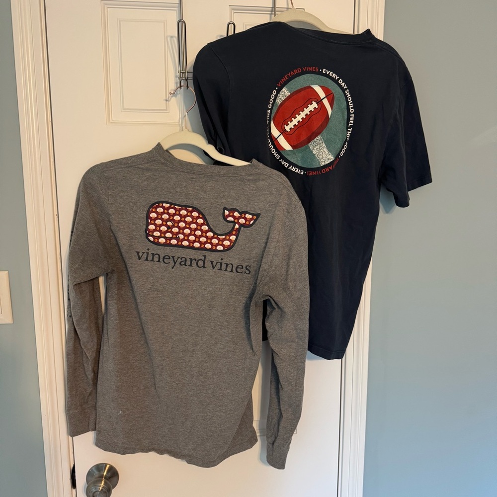 Set of 2 Vineyard Vines Kids XL shirt football & basketball  gray navy blue